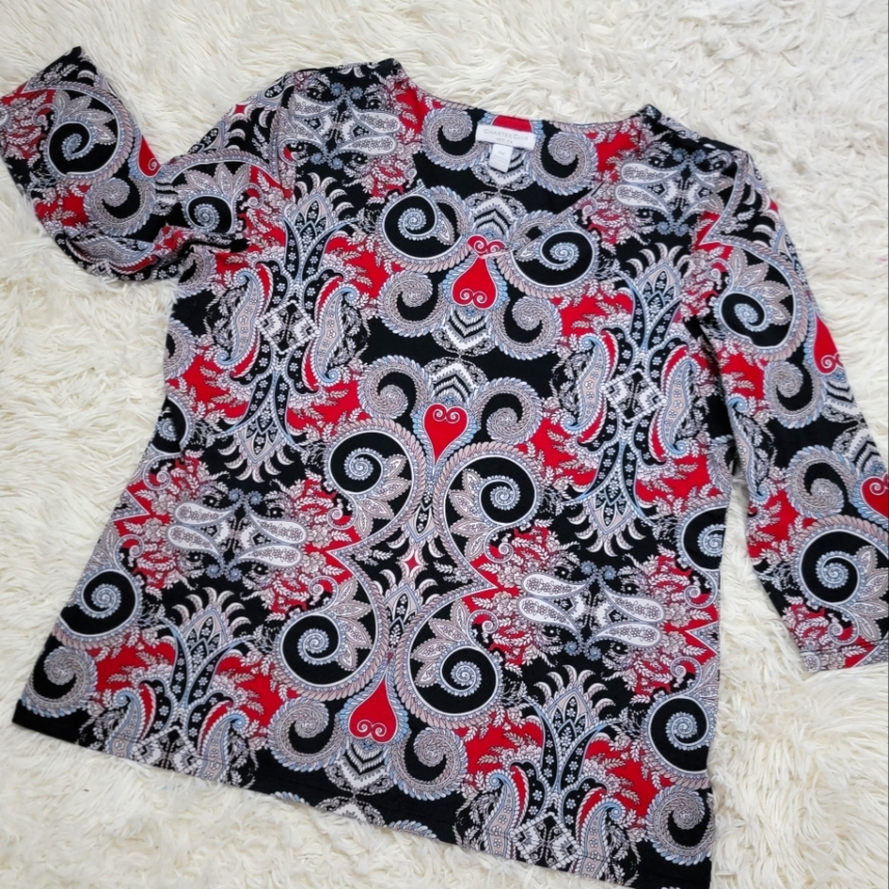 🔴 Charter Club Petite Medium Paisley Jersey Blouse Soft Cozy